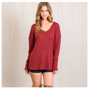 NEW Brushed Waffle Knit V-Neck Top